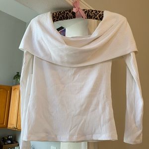 Elegant White Ribbed Off-Shoulder Top